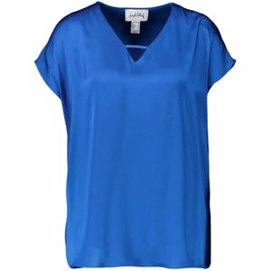 Joseph Ribkoff, Blouses & Shirts, Dames, Blauw, XL, Elegante Blauwe Zijdeachtige V-Hals Top