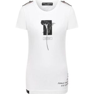 Dolce & Gabbana, Tops, Dames, Wit, S, Katoen, Premium Katoenen Mouwloos Merkprint Shirt