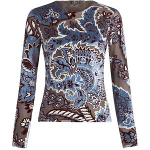 Etro, Tops, Dames, Veelkleurig, 2Xs, Tule, Blauwe Bloemen Paisley Velvet Top