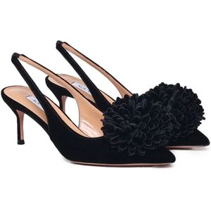 Aquazzura, Schoenen, Dames, Zwart, 37 EU, Zwarte Hak Pompon Instap Schoenen