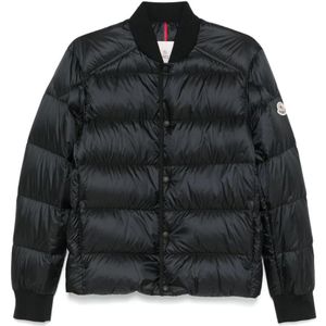 Moncler, Jassen, Heren, Zwart, XL, Zwarte Gewatteerde Gewatteerde Jas