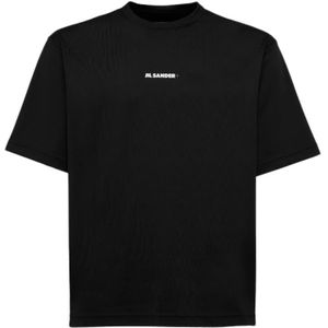 Jil Sander, Tops, Heren, Zwart, M, Polyester, Zwart Logo T-Shirt Slim Fit