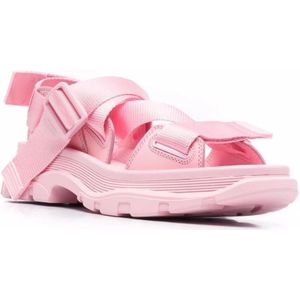 Alexander McQueen, Schoenen, Dames, Roze, 39 EU, Leer, Stijlvolle platte sandalen voor vrouwen