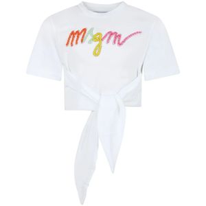Msgm, Tops, unisex, Wit, 140 CM, Katoen, Wit Katoenen T-Shirt met Multicolor Print