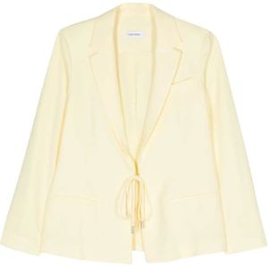 Calvin Klein, Gele Twill Blazer met Logo Plaque Geel, Dames, Maat:S