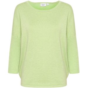 Saint Tropez, Tops, Dames, Groen, S, R-Neck Pullover Strik Seedling Melange