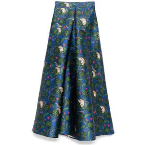 Alessandro Enriquez, Rokken, Dames, Veelkleurig, M, Satijn, Artisjokprint Groene Midi Rok