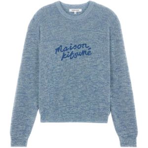 Maison Kitsuné, Truien, Heren, Blauw, S, Iconische Logo Trui met Lange Mouwen