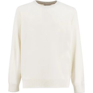 Brunello Cucinelli, Sweatshirts & Hoodies, Heren, Wit, L, Kasjmier, Tijdloze Klieke Sweatshirt voor Mannen
