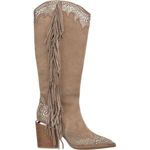 Alma EN Pena, Schoenen, Dames, Beige, 35 EU, Versierde Blokhak Laars