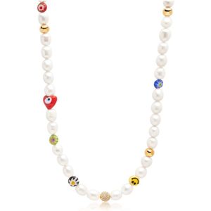 Nialaya, Accessoires, Heren, Geel, S, Mens Smiley Face Pearl Choker with Assorted Beads