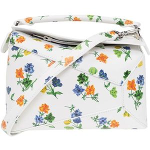 Loewe, Tassen, Dames, Veelkleurig, ONE Size, Katoen, Edge Flowers Puzzle Kleine Tas