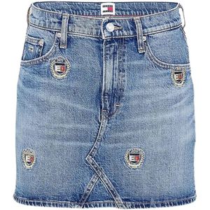 Tommy Hilfiger, Rokken, Dames, Blauw, S, Denim, Geborduurde Denim Mini Rok