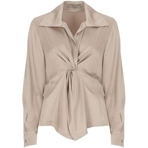 D.Exterior, Blouses & Shirts, Dames, Beige, L, Beige V-hals Blouse met Kraag