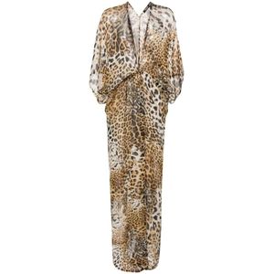 Roberto Cavalli, Natuurlijke jassen met Caftano Giaguaro Show Beige, Dames, Maat:2XL