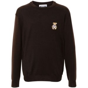 Moschino, Sweatshirts & Hoodies, Heren, Bruin, M, Wol, Bruine Gebreide Trui met Teddybeer Motief