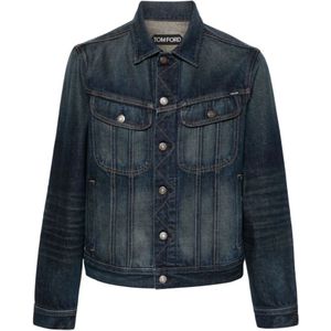 Tom Ford, Indigo Blauwe Denim Jas met Contraststiksels Blauw, Heren, Maat:M