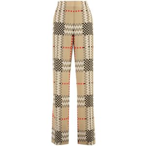 Burberry, Broeken, Dames, Beige, S, Zijden Tartan Pixel Broek