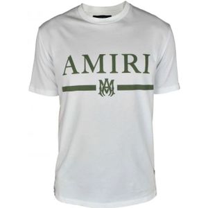 Amiri, Tops, Heren, Wit, S, Katoen, Witte Ronde Hals T-shirt met Khaki Logo Print