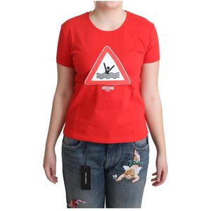 Moschino, Tops, Dames, Rood, S, Katoen, Rode Katoenen Zwem Grafische T-shirt