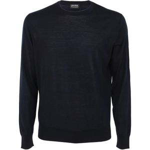 Z Zegna, Truien, Heren, Zwart, 2Xl, Blauwe Crew Neck Pullover