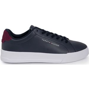 Tommy Hilfiger, Schoenen, Heren, Blauw, 41 EU, Leer, Blauwe Leren Sneakers met Veters