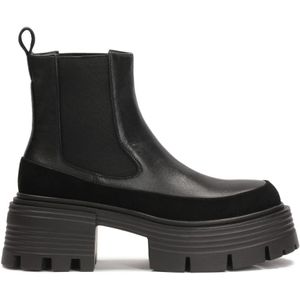 Kazar, Schoenen, Dames, Zwart, 36 EU, Leer, Zwarte chelsea boots op een verhoogde zool met reliëf