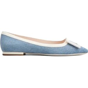 Roger Vivier, Schoenen, Dames, Blauw, 39 1/2 EU, Denim, Denim Gesp Ballerinas