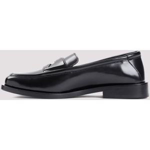 The Attico, Schoenen, Dames, Zwart, 37 1/2 EU, Leer, Zwarte Leren Loafers met Asymmetrische Neus