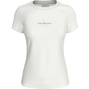 Calvin Klein, Tops, Dames, Wit, XS, Katoen, Witte Katoenen T-shirt met Geborduurd Logo