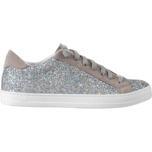 P448, Schoenen, Dames, Grijs, 37 EU, Katoen, Glitter Zilver Sneakers met Grijze Details