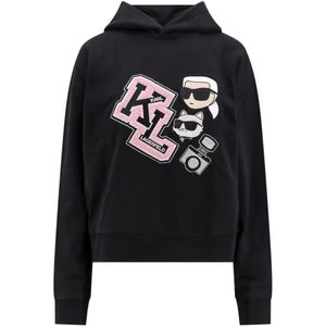 Karl Lagerfeld, Sweatshirts & Hoodies, Dames, Zwart, M, Katoen, Zwarte hoodie, lange mouwen, relaxte pasvorm
