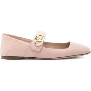 Valentino Garavani, Schoenen, Dames, Roze, 36 EU, Leer, Ballerina VLogo Beige Schoenen