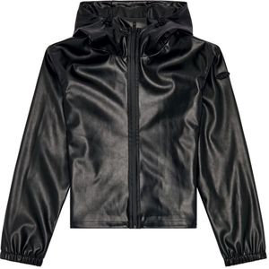 Diesel, Jassen, Dames, Zwart, 3Xs, Hooded jacket in coated fabric