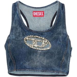 Diesel, Blauwe Kristal Denim Top Blauw, Dames, Maat:M