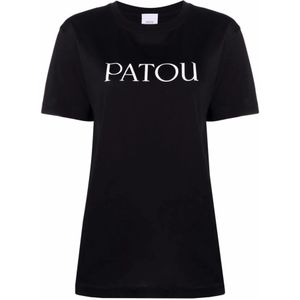 Patou, Tops, Dames, Zwart, M, Katoen, Zwarte Biologisch Katoenen Crewneck T-shirt