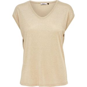 Only, Tops, Dames, Beige, M, Dames-T-shirt Only Silvery manches courtes col V lurex