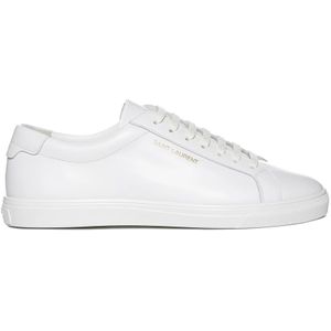 Saint Laurent, Schoenen, Heren, Wit, 42 EU, Leer, Witte lage top trainers met logo-details