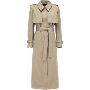 Federica Tosi, Safari Kleur Trench met Taille Riem Bruin, Dames, Maat:S