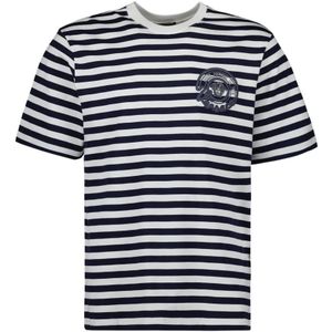 Versace, Gestreept T-shirt met Geborduurd Logo Blauw, Heren, Maat:L