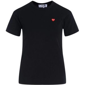Comme des Garçons Play, Zwarte T-shirt met korte mouwen en klein rood hart Zwart, Dames, Maat:L