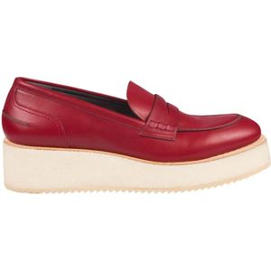 DEL Carlo, Rode leren loafers met platformzool Rood, Dames, Maat:38 EU