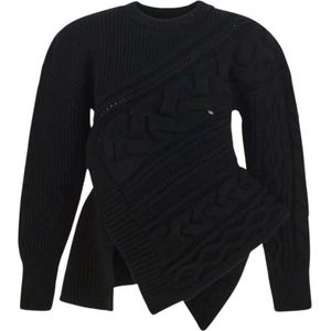 Alexander McQueen, Sweatshirts & Hoodies, Dames, Zwart, XS, Wol, Asymmetrische Gebreide Trui
