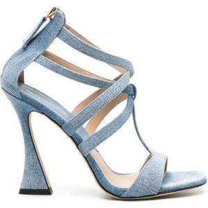 Ermanno Scervino, Blauwe Denim Hoge Hak Geweven Sandalen Blauw, Dames, Maat:36 EU