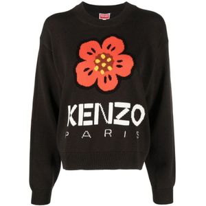 Kenzo, Sweatshirts & Hoodies, Dames, Zwart, M, Katoen, Zwarte Boke Flower Gebreide Trui
