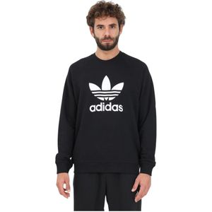 Adidas Originals, Sweatshirts & Hoodies, Heren, Zwart, L, Katoen, Zwarte Sweaters met Maxi Logo Print