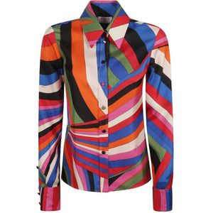 Emilio Pucci, Blouses & Shirts, Dames, Veelkleurig, S, Multicolor Iride Print Zijden Shirt