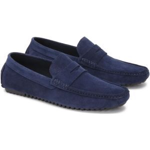 Kazar, Schoenen, Heren, Blauw, 45 EU, Suède, Marineblauwe suède penske moccasins op een gegroefde zool