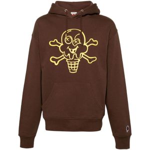 Icecream, Sweatshirts & Hoodies, Heren, Bruin, S, Katoen, Bruine Trui met Logo Stempel en Trekkoord Capuchon