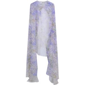 Faliero Sarti, Zijden cape met bloemenprint Blauw, Dames, Maat:ONE Size